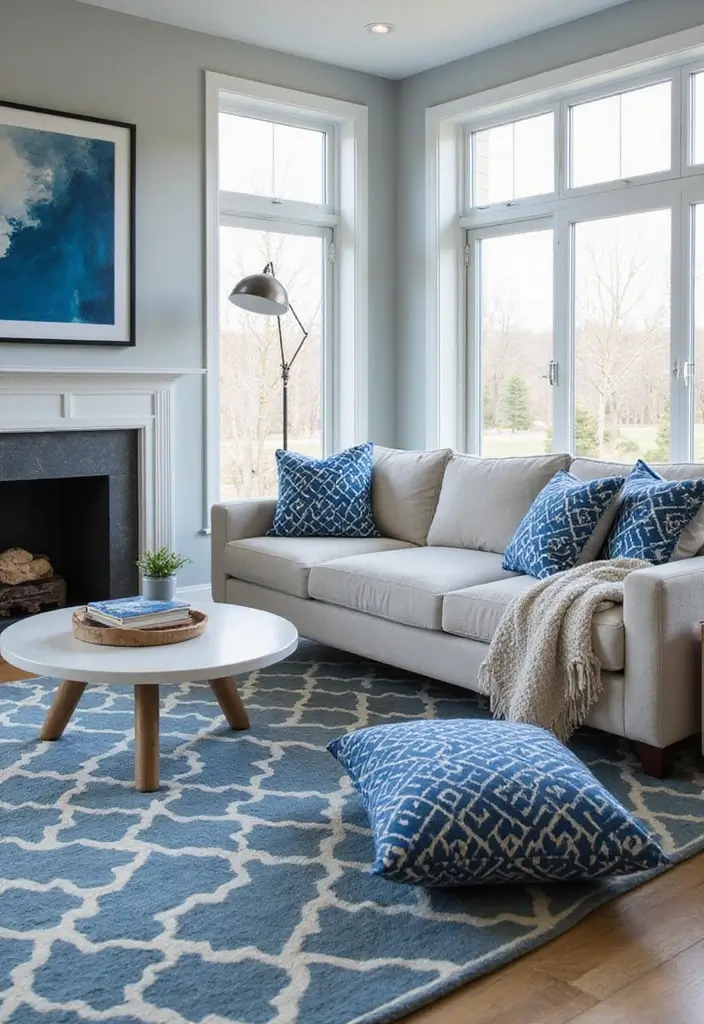 30 Blue Living Room Ideas That Feel Fresh and Modern - 17. Geometric Patterns in Blue
