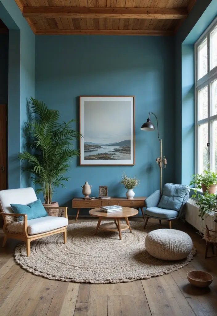 30 Blue Living Room Ideas That Feel Fresh and Modern - 28. Bright Blue with Earthy Tones