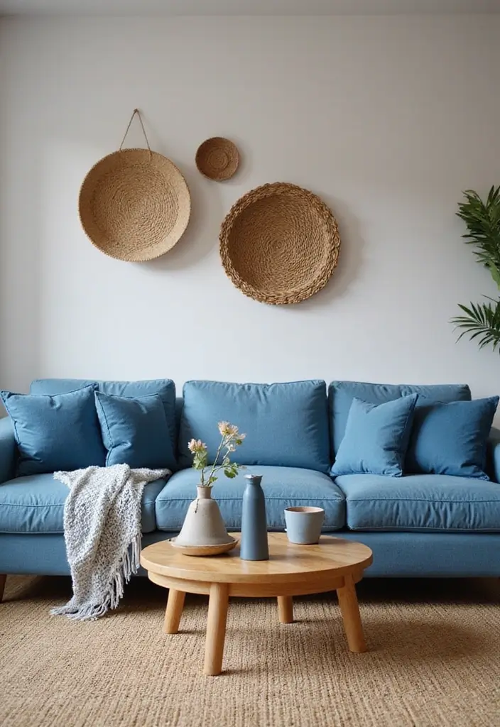 30 Blue Living Room Ideas That Feel Fresh and Modern - 30. Blue and Earthy Textures for Modern Appeal