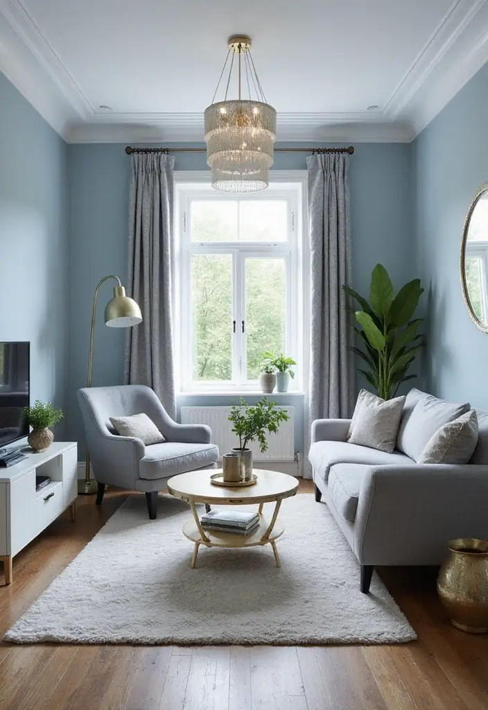 30 Blue Living Room Ideas That Feel Fresh and Modern - 7. Light Blue and Gray for a Modern Twist