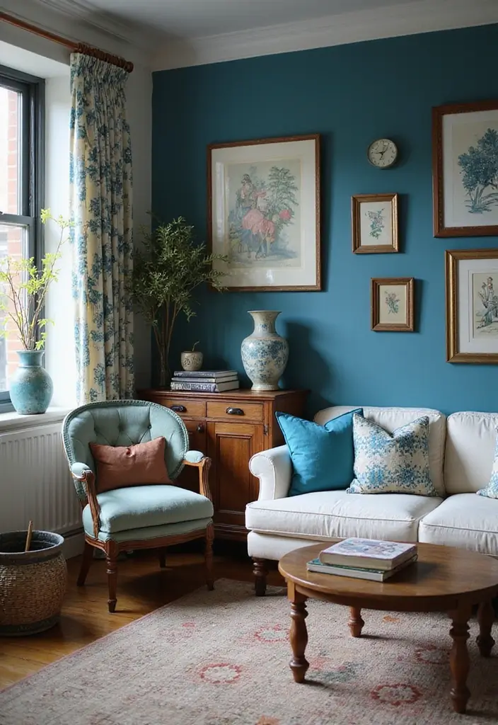 30 Blue Living Room Ideas That Feel Fresh and Modern - 9. Vintage Blue with Modern Touches