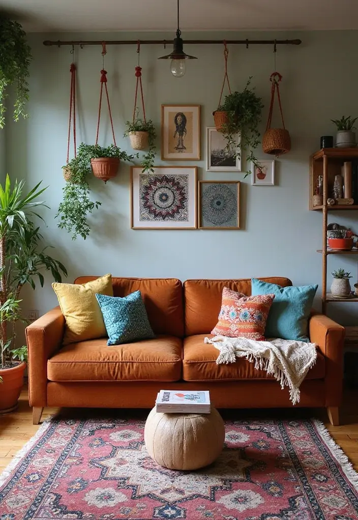 30 Brown Couch Living Room Ideas That Look Stylish - 1. Boho-Chic Oasis