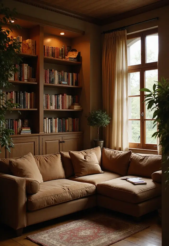 30 Brown Couch Living Room Ideas That Look Stylish - 10. Cozy Corner Nook