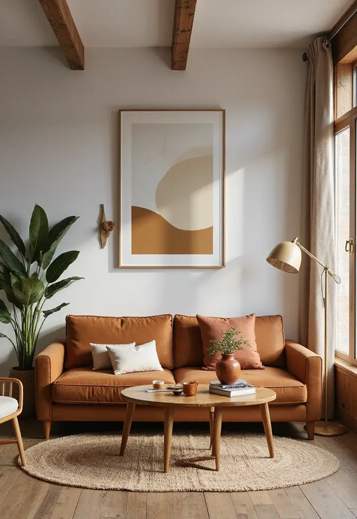 30 Brown Couch Living Room Ideas That Look Stylish - 11. Mid-Century Modern Fusion