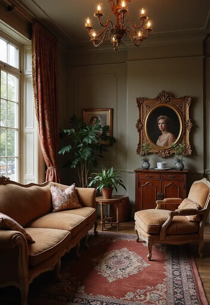 30 Brown Couch Living Room Ideas That Look Stylish - 17. Vintage Glam