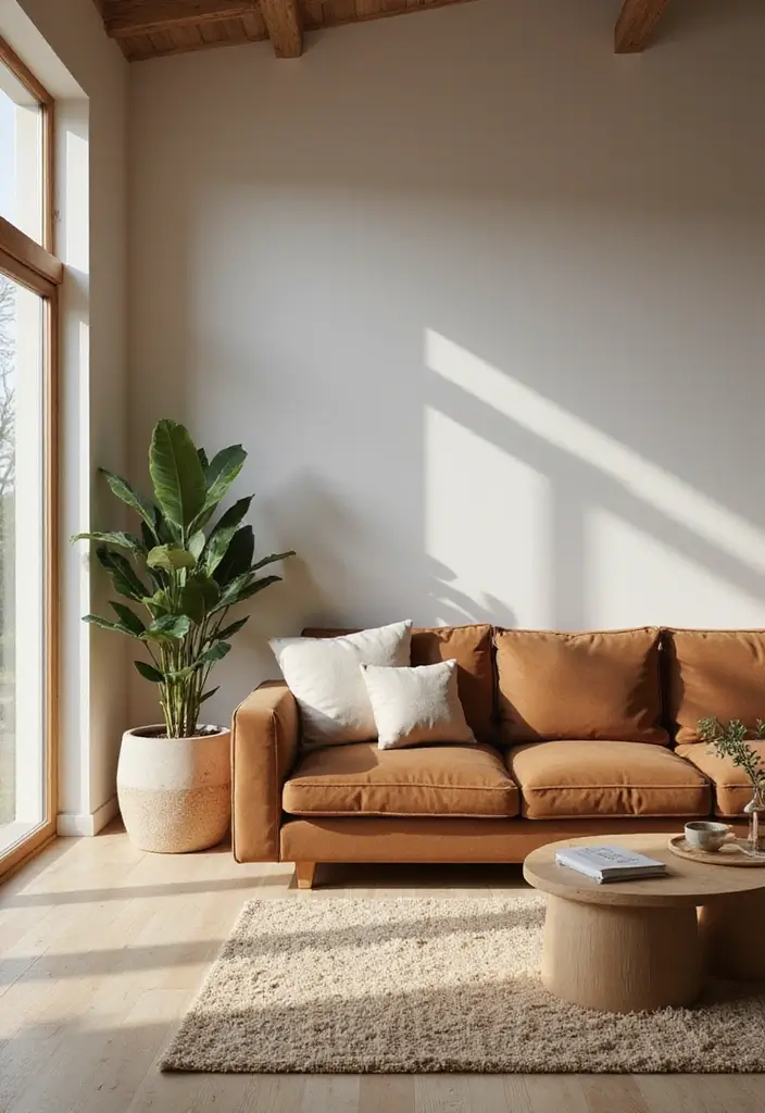 30 Brown Couch Living Room Ideas That Look Stylish - 18. Zen Retreat