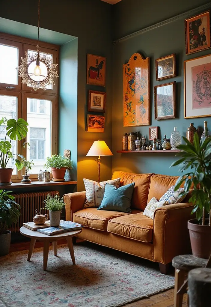 30 Brown Couch Living Room Ideas That Look Stylish - 20. Artistic Expression