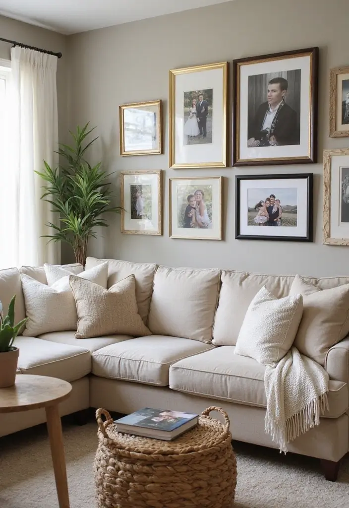 30 Cozy Living Room Ideas You’ll Fall in Love With - 14. Personalized Artwork Displays