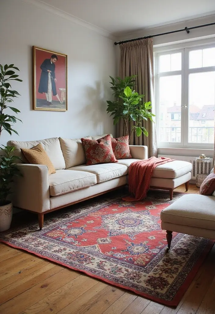 30 Cozy Living Room Ideas You’ll Fall in Love With - 17. Statement Rugs