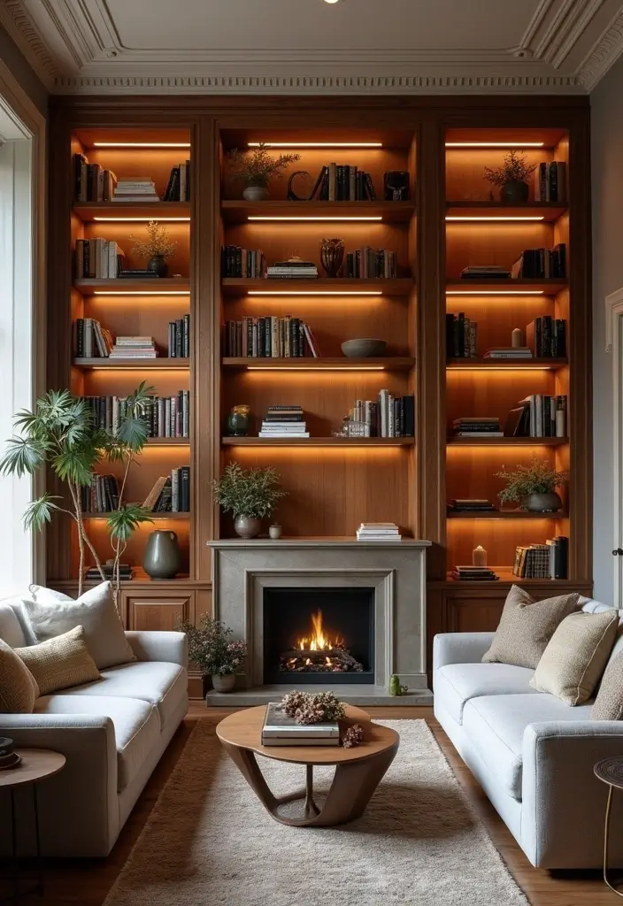 30 Cozy Living Room Ideas You’ll Fall in Love With - 18. Built-In Bookshelves