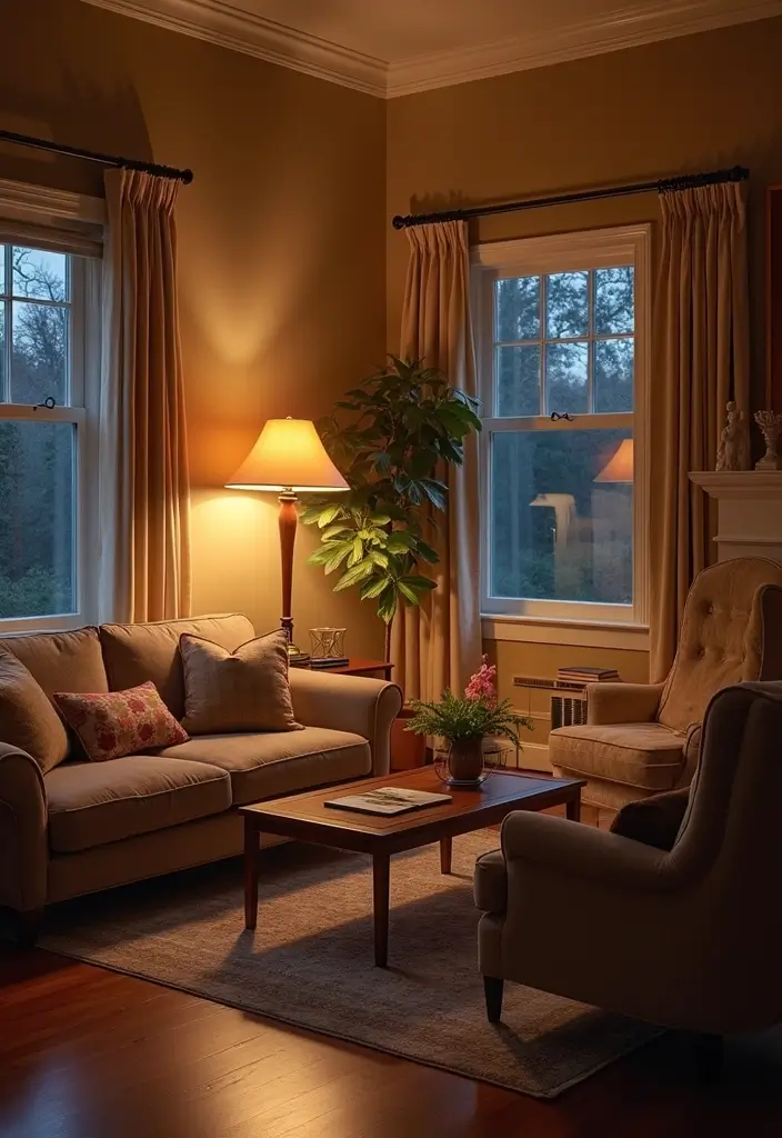 30 Cozy Living Room Ideas You’ll Fall in Love With - 22. Layered Lighting Techniques