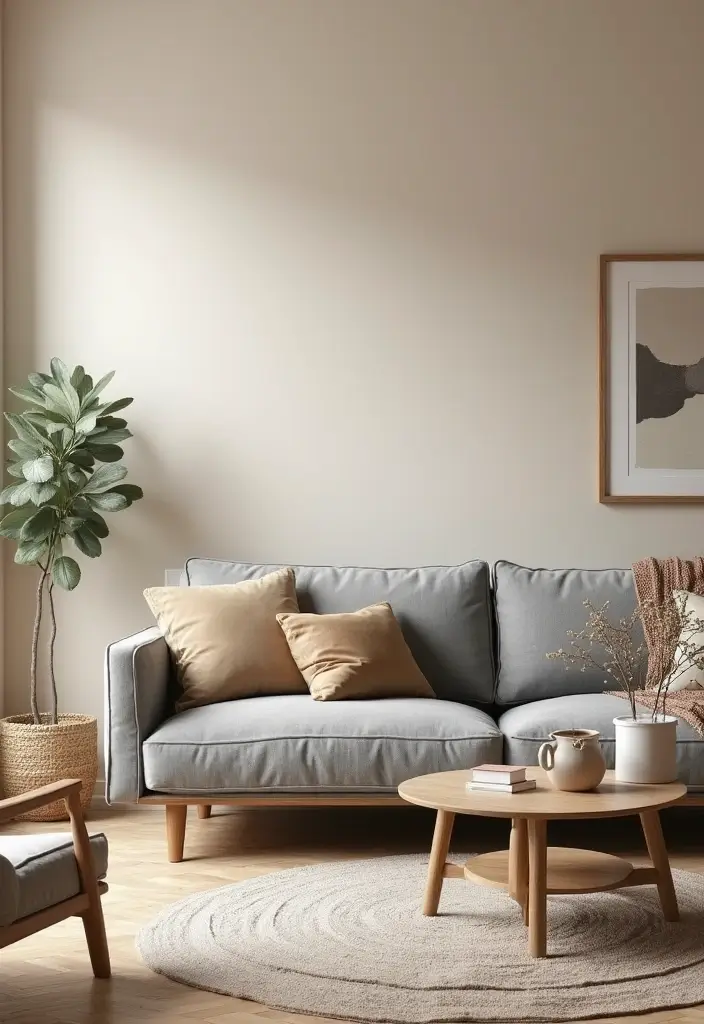 30 Grey and Beige Living Room Ideas That Feel Balanced - 1. Soft Beige Walls with Grey Accents