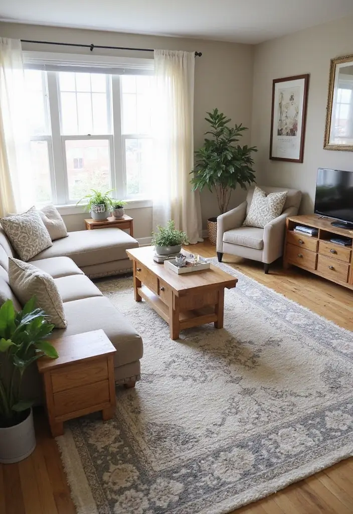 30 Grey and Beige Living Room Ideas That Feel Balanced - 12. Layering Rugs