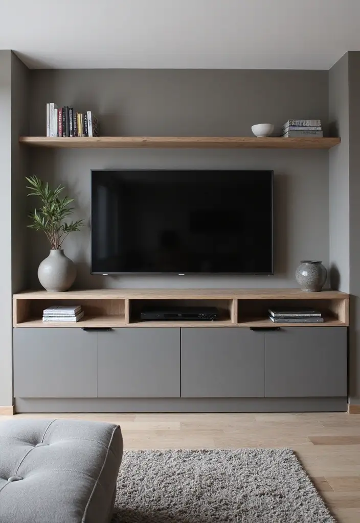 30 Grey and Beige Living Room Ideas That Feel Balanced - 13. Stylish Media Centers