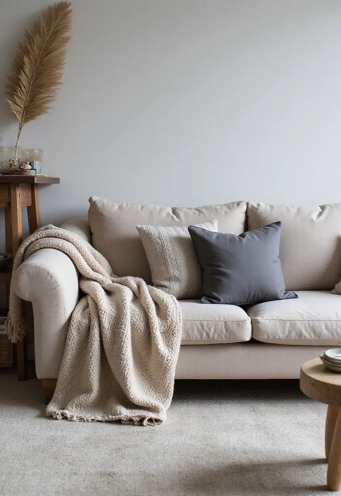 30 Grey and Beige Living Room Ideas That Feel Balanced - 22. Decorative Pillows and Throws