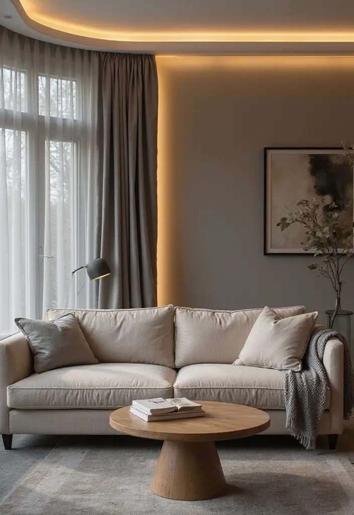 30 Grey and Beige Living Room Ideas That Feel Balanced - 26. Layered Lighting Options