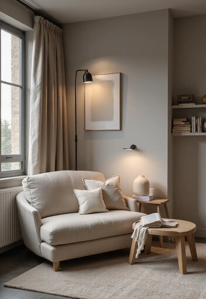 30 Grey and Beige Living Room Ideas That Feel Balanced - 30. Create a Cozy Reading Nook
