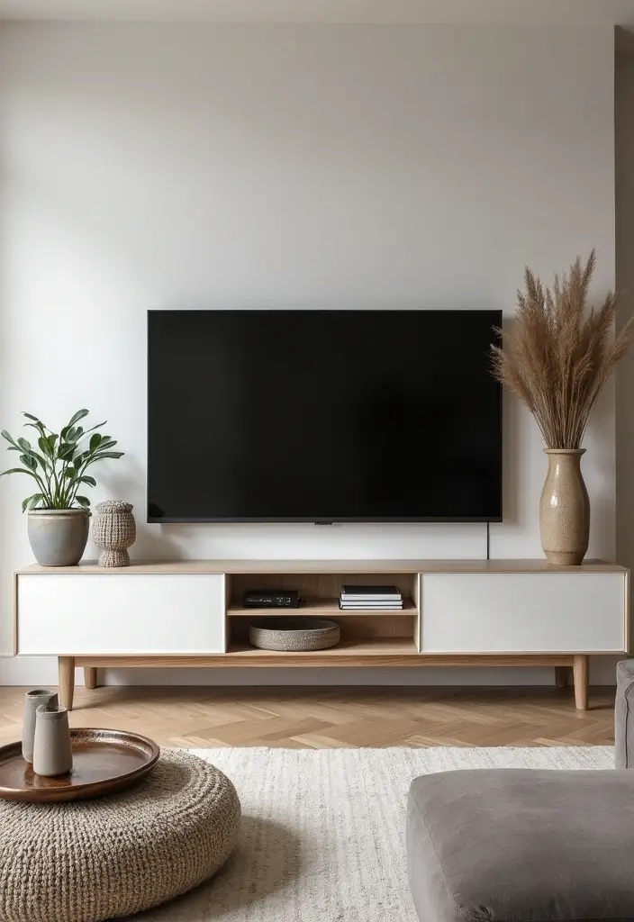 30+ Living Room TV Wall Ideas You Haven’t Seen Before 11 30+ Living Room TV Wall Ideas You Haven’t Seen Before - 11. Minimalist Media Console