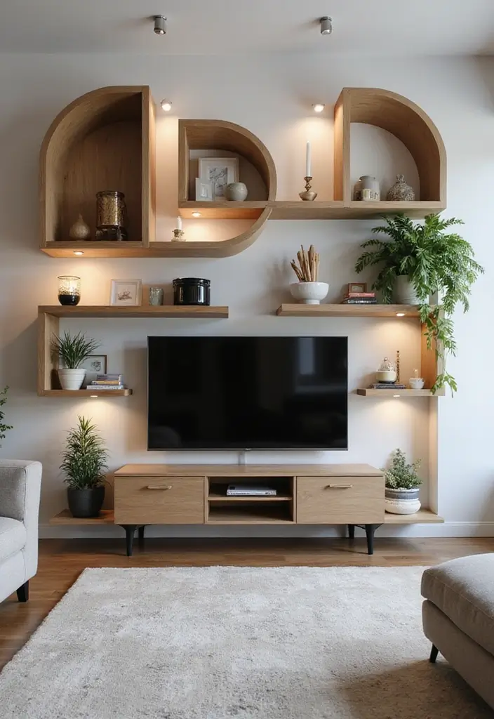 30+ Living Room TV Wall Ideas You Haven’t Seen Before 16 30+ Living Room TV Wall Ideas You Haven’t Seen Before - 16. Artistic Shelving