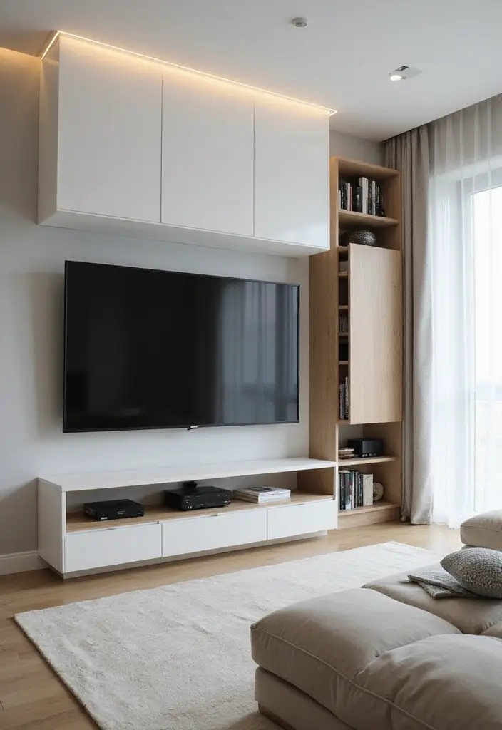 30+ Living Room TV Wall Ideas You Haven’t Seen Before 17 30+ Living Room TV Wall Ideas You Haven’t Seen Before - 17. Wall-Mounted TV with Hidden Storage