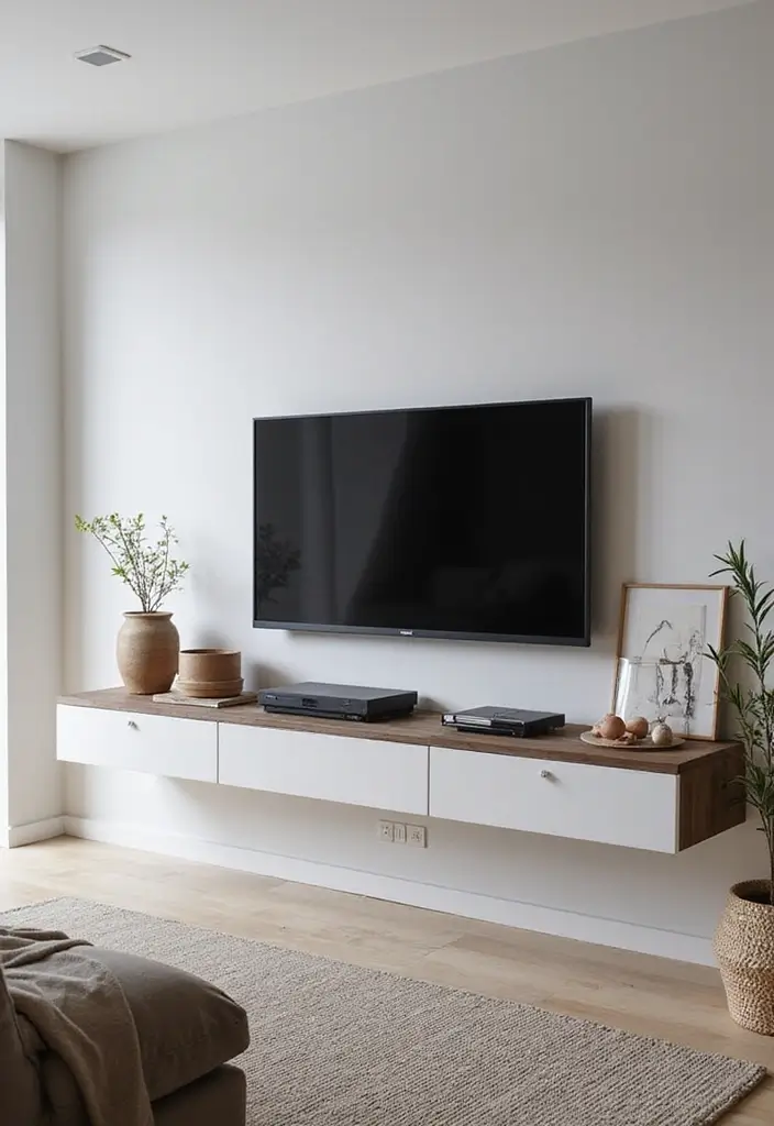 30+ Living Room TV Wall Ideas You Haven’t Seen Before 21 30+ Living Room TV Wall Ideas You Haven’t Seen Before - 21. Minimalist Floating Media Units