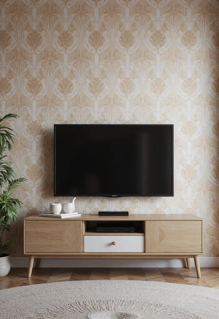 30+ Living Room TV Wall Ideas You Haven’t Seen Before 8 30+ Living Room TV Wall Ideas You Haven’t Seen Before - 8. Elegant Wallpaper Backdrop