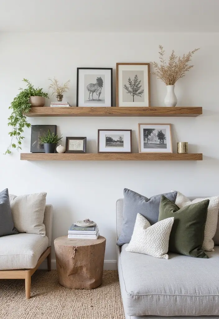 30+ Shelves in Living Room Ideas That Add Style - 10. Floating Ledge Shelves