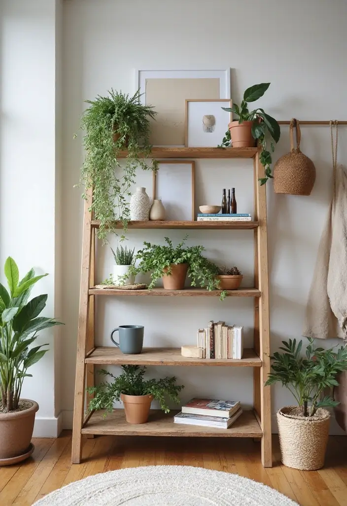 30+ Shelves in Living Room Ideas That Add Style - 13. Ladder Shelves