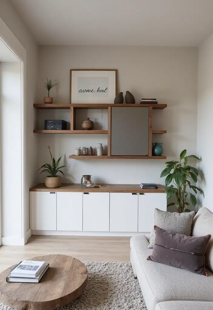 30+ Shelves in Living Room Ideas That Add Style - 19. Multi-Purpose Shelves