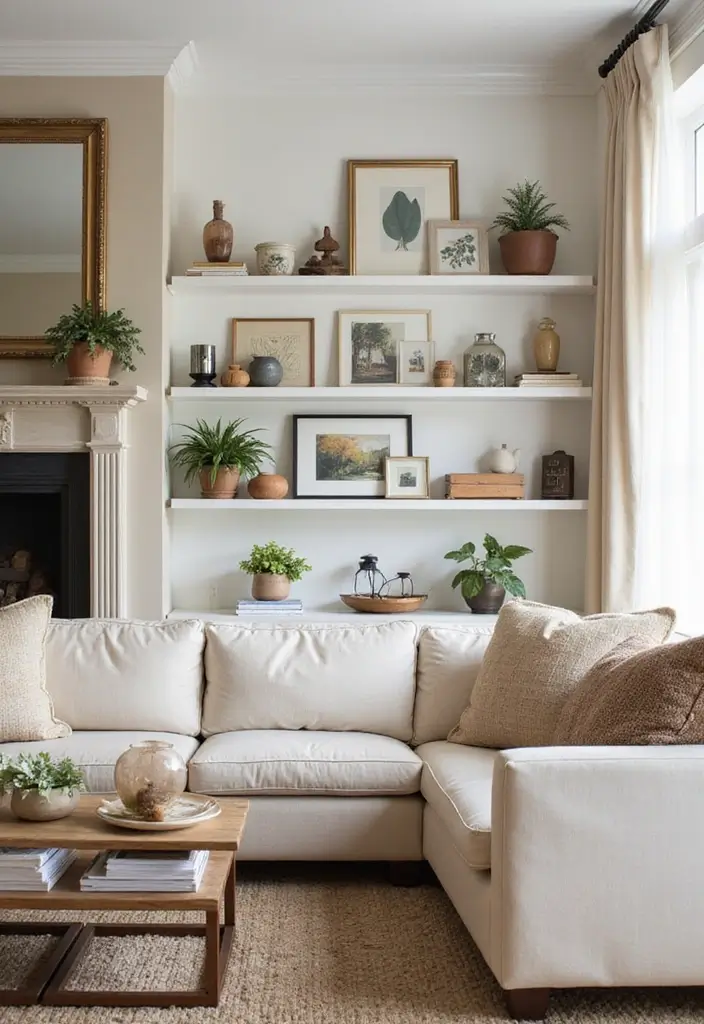 30+ Shelves in Living Room Ideas That Add Style - 20. Shelf Decor Themes