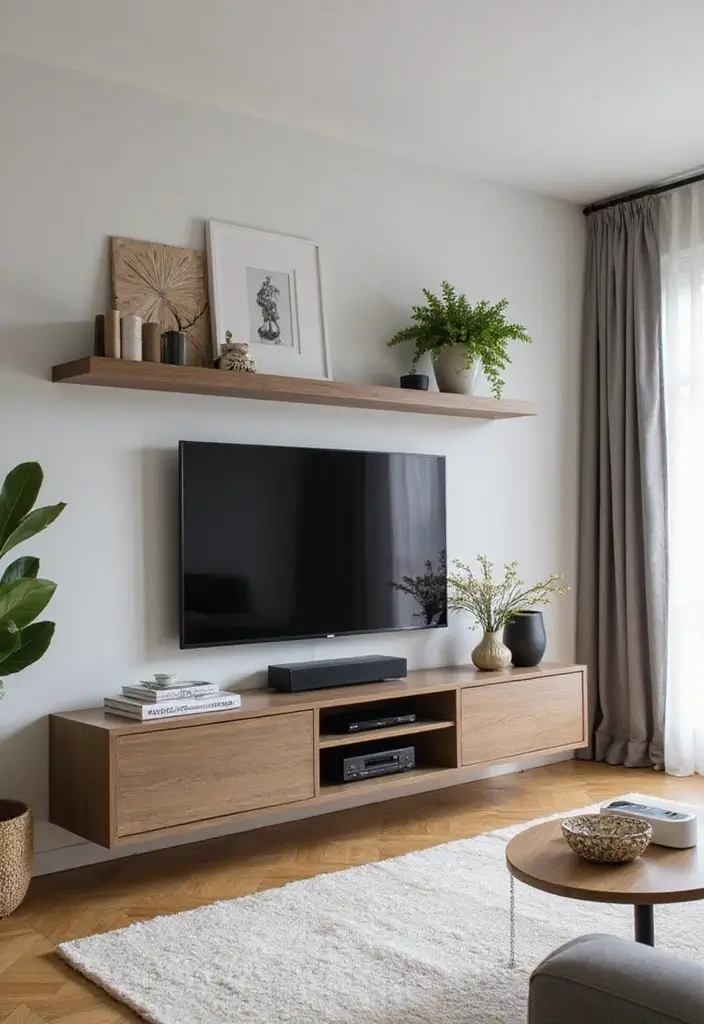 30+ Shelves in Living Room Ideas That Add Style - 22. Floating Shelves for TV Stands