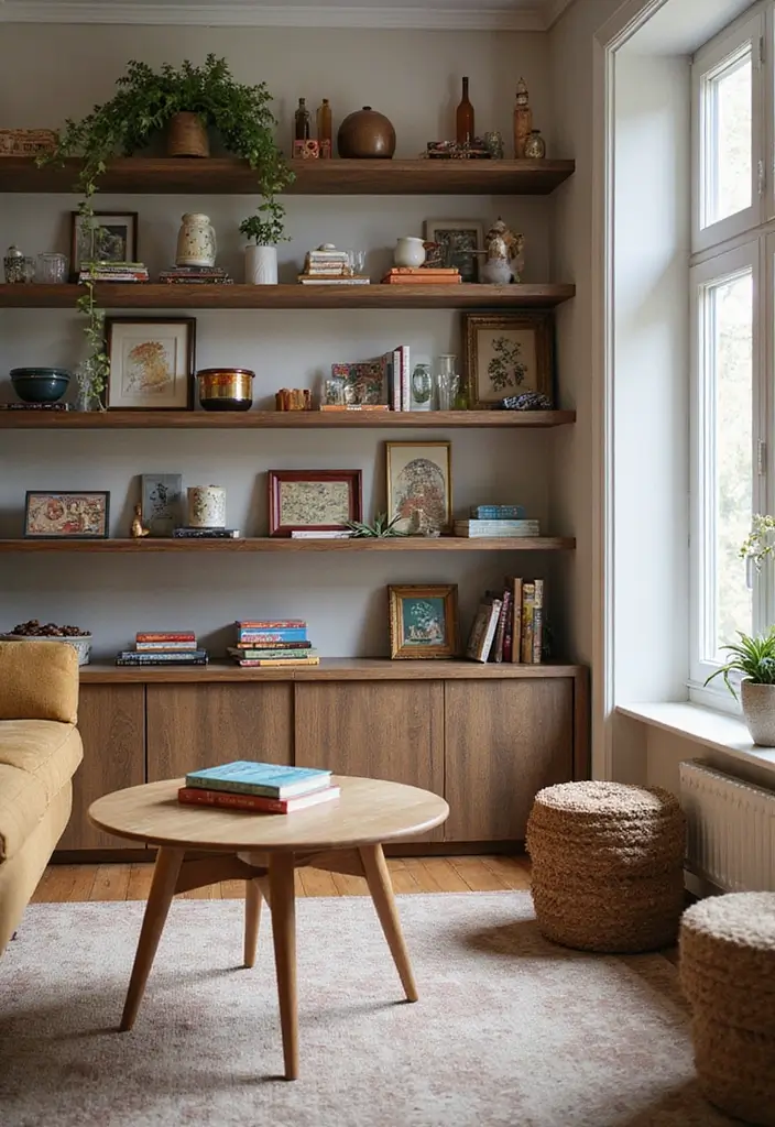 30+ Shelves in Living Room Ideas That Add Style - 25. Interactive Shelf Displays