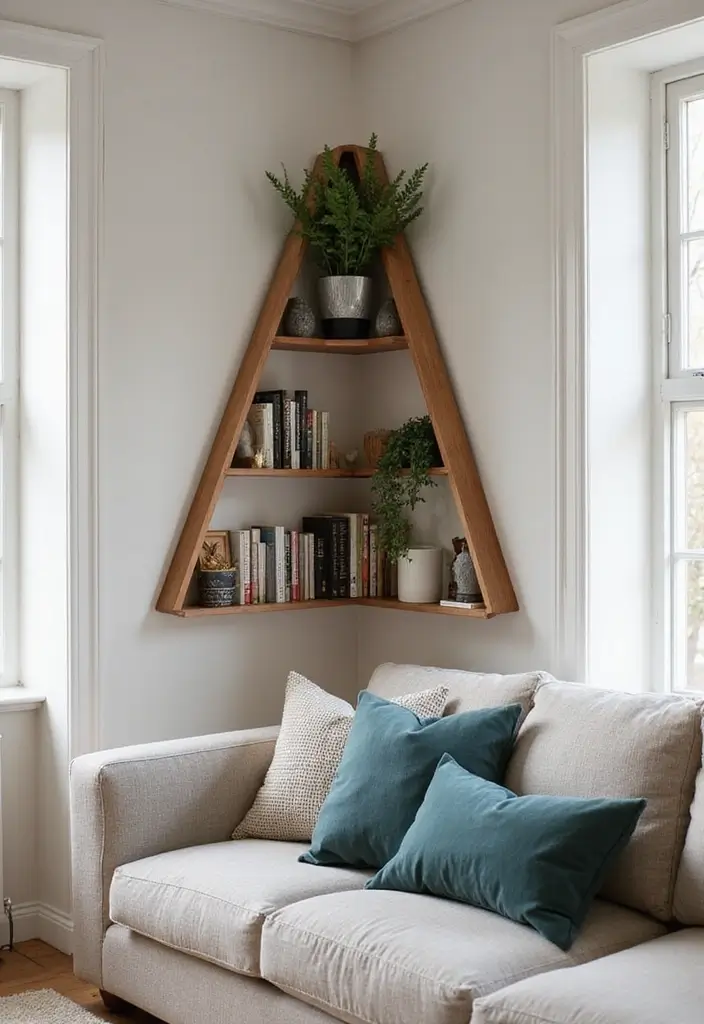 30+ Shelves in Living Room Ideas That Add Style - 4. Corner Shelves