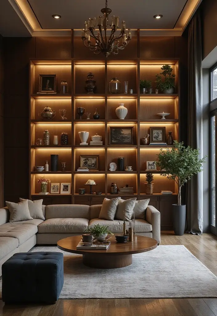 30+ Shelves in Living Room Ideas That Add Style - 9. Glass Shelving